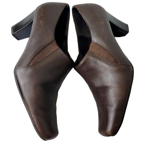 Aerosoles Leather Block Heels Women 8.5 Brown Shoes Formal Work Slip On Loafers - Picture 1 of 14